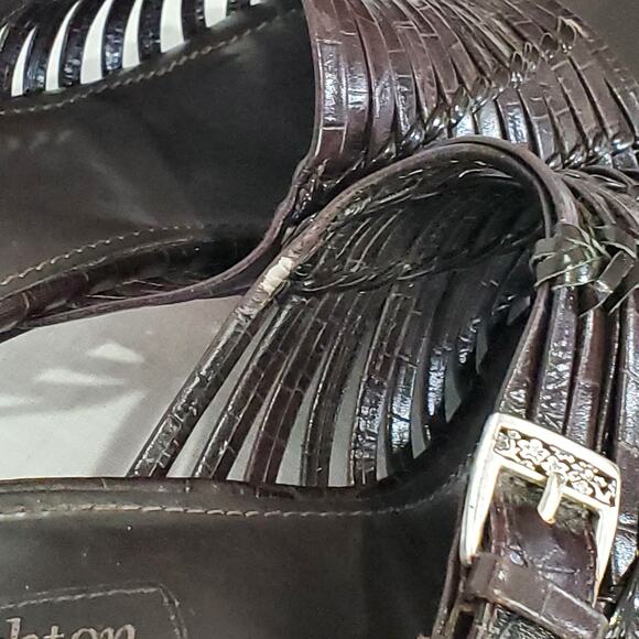 Brighton Peach Dark Brown Square Toe Leather Sandal with Buckle Size 8.5 M - Picture 4 of 9